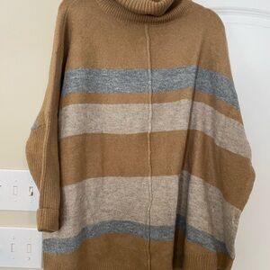 Entro Tan and Gray Striped Tunic Turtleneck Sweater